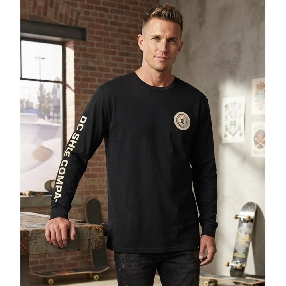 DC Heritage Graphic Logo Long Sleeve T-Shirt Men's XL Black Cotton Skate Casual
